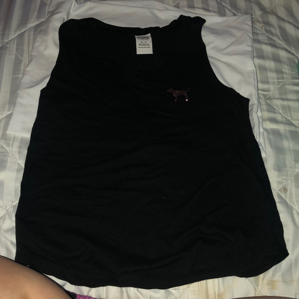 PINK black tanktop with gold lettering & slit neck